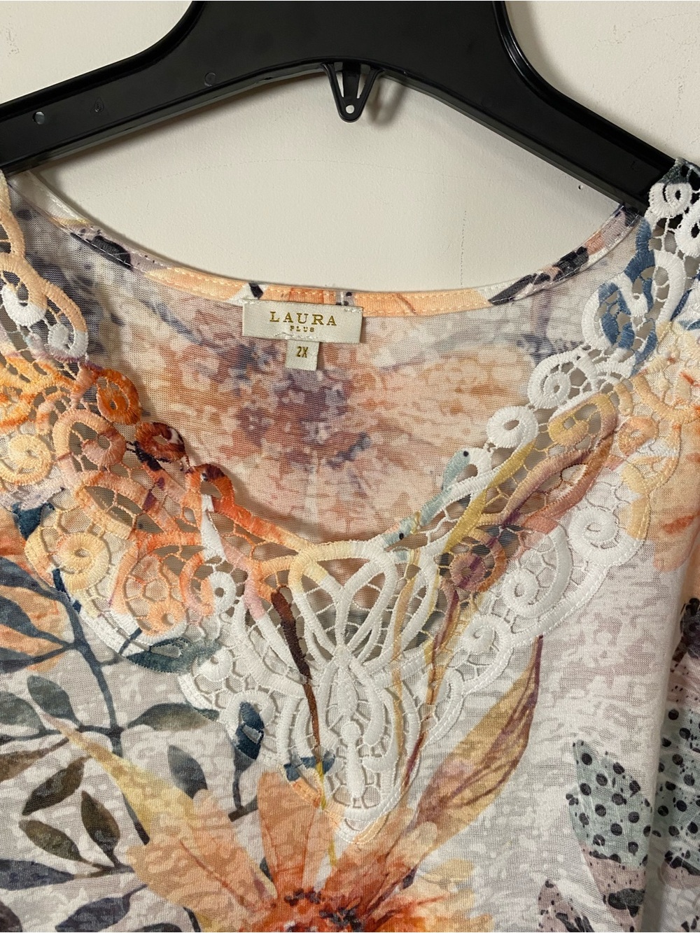 Floral Lace-Trim Women's cape like Top in Orange and Cream with stones - Picture 3 of 7